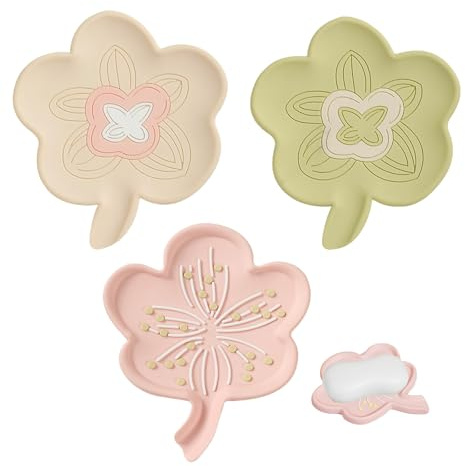 Portasapone con Scarico,Mengger 3 pezzi Portasapone in Silicone a Forma di Fiore,Portasapone Creativo,Portasapone Autodrenante,Portasapone Decorativo,Adatto per Bagni e Cucine (Beige Rosa Verde)