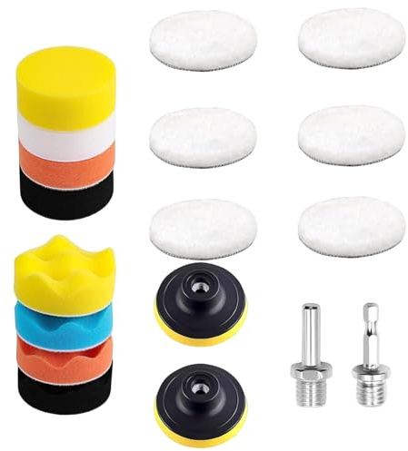 Kit Polissage de 18 Pièces pour Voiture, Pad et Éponges Polissantes, Accessoire Lavable et Polyvalent - Idéal pour Voitures, Motos, Meubles et Surfaces en Pierre