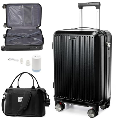 SZLX Valise Cabine sous Vide avec Pompe Bagage Cabine 55x40x20 sous Vide Valise pour Ryanair Easyjet Legere Bagage Voyage Petite avec 4 roulettes Cadenas à Combinaison