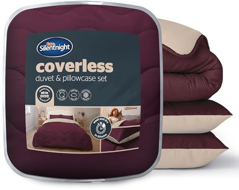 Silentnight Coverless Seersucker Duvet & Pillowcase Set - Soft Stylish 10.5 Tog Two Reversible Colours Bed Quilt - All Year Round Comfort No Cover Needed - Berry & Cream, King