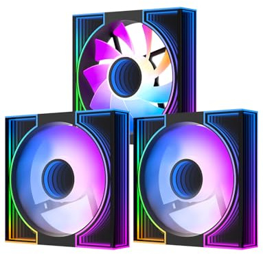 darkFlash DM8 3-Pack Reverse Blade RGB PWM Fans, Dual Ring Infinity Mirror Case Fans, 1600RPM High Airflow 56CFM, Low Noise 32.5dBA, Computer Case Cooler Fan (Black)