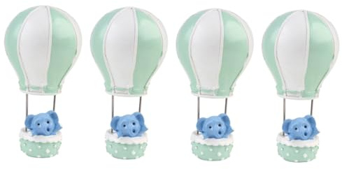 GARVALON Lot de 4 Décorations de Gâteau en Résine Éléphant Montgolfière Vert Légères et Adaptées pour Anniversaire Garçon et Filles Fournitures Créatives pour Décoration Gâteau Non