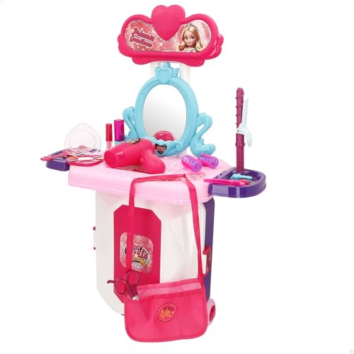 ColorBaby My Home Trolley tocador de Viaje, Set peluquería niña, Tonos Rosa, Accesorios de Belleza, Mide 44x23x47 cm, Juego de imitación, Juguete simbólico, Regalos niños 3 años (39554)