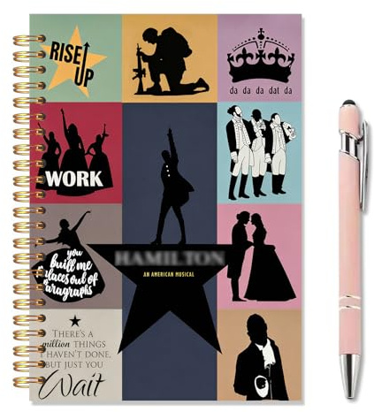 Joalpysm Hamilton Musical Journal, A5 Spiral Notebook Set with Pen and Mesh Bag, Broadway Gift for Fans, 80 Pages Lined Notebook for Journaling, Work, School