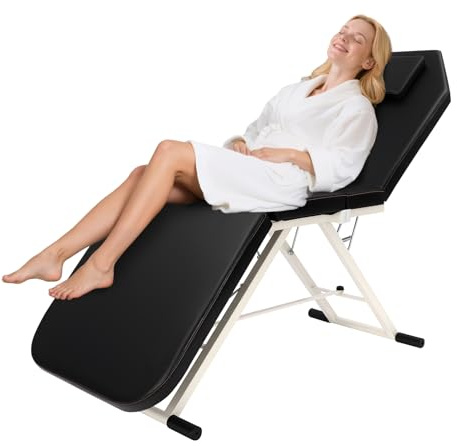 MEELRYD Table de massage pliante professionnelle jusqu'à 250 kg, chaise de cosmétique réglable avec coussin, portable, légère, pour spa, salon et maison