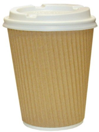 We Can Source It - 500 x 12oz Kraft Ripple Cups 3-PLY Disposable Insulated Paper Coffee Cups with White SIP Through LIDS - Manufactured by WECANSOURCEITLTD®