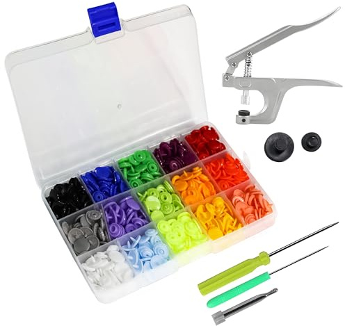 Trimming Shop 150 Sets T5 Plastic Snaps Set with Press Pliers - 15 Colours