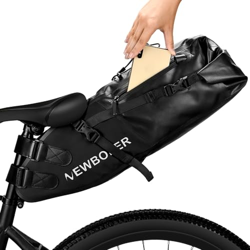 NEWBOLER Fahrradsattel Tasche groß - Wasserdichtes Fahrrad Aufbewahrungstasche13L Reflektierende Fahrradtasche, Fahrradtasche, Fahrradsitz Tasche für Mountain Road Bike Travel (Schwarz)