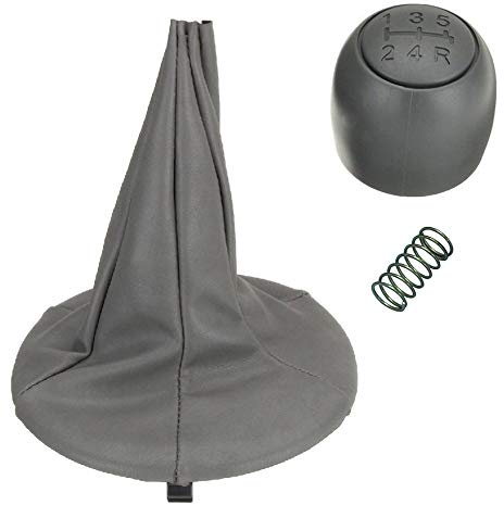 Set Cuffia e Pomello Leva Cambio per Panda 169 da 2003 a 2011 Impugnatura 5 Marce Manopola Manuale Grigio con Molla