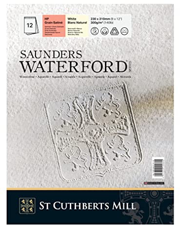 St Cuthberts Mill SAUNDERS WATERFORD SERIES Aquarellpapier, 300 g/m², Satiniert, Aquarellblock 23 x 31 cm, einseitiggeleimt, 12 Blatt, Naturweiß