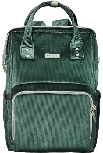 Sunveno Samt-Nähte Wickeltaschen-Rucksack, Große Kapazität Tragetasche, Schulter Windeltaschen-Organizer für die Babypflege mit isolierten Taschen, wasserdichtes Gewebe (Green)