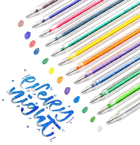 SMOOTHERPRO Metallic Gelstifte | Glitzer Gelstifte Set | 12 Stück Gelschreiber | für Gästebuch Malbücher Karten Basteln Schreiben Zeichnen und Skizzieren (SC623-12) | 1,0 mm Spitze | 12 Farben
