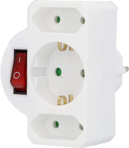 Unitec Zwischenstecker mit 1x Schuko und 2x Euro Schalter, mit beleuchtetem Schalter, weiß, lose