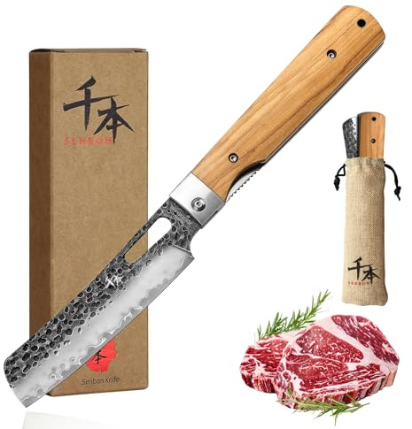 SENBON Forged 440A Super Sharp Pocket Folding Chef Knife Peeling Practical Knife Fruit Knife Natural Olive Handle Camping Barbecue Outdoor Portable Kitchen Knife