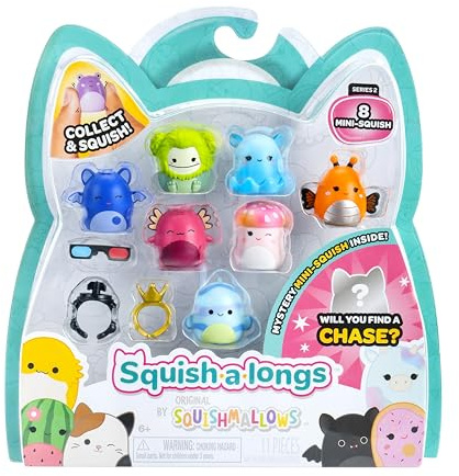 Squish-a-Longs 8 Pack (Style 2- W2) - (8) 1” Mini-Squish with (2) Accessories, (1) Ring, and a Collector’s Guide - Collect, Trade, & Play