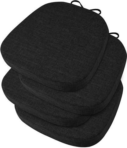 OVOV 14x14 Chair Cushions for Metal Dining Chairs Set of 4 Non Slip Thick Textured Chair Pads for Dining Chairs with Ties and Removable Cover (4, Black)