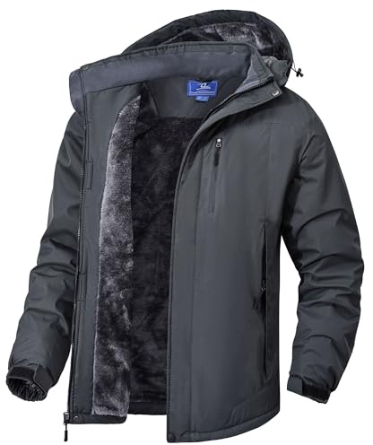 Zoofly Giacca Da Uomo Invernale Impermeabile Montagna Giacca Sci Uomo Attività Traspirante Con Multi-Tasche Calda Cappuccio Cappotto Grigio-M