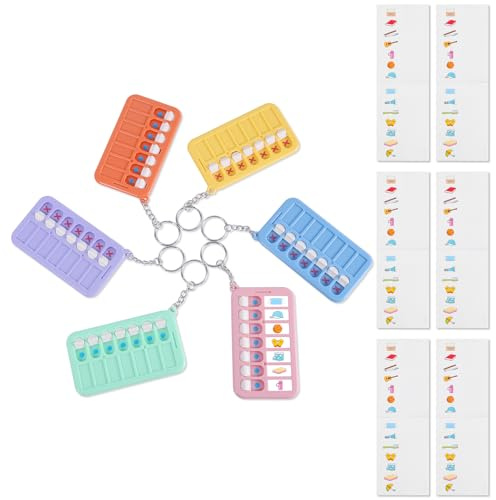 6pcs Chore Planning Chart Key Chains, Portable Visual Schedule Keychain Reminder Board with Stickers for Daily Weekly Planning Memo List Cards Checklist Boards for Kids Adults Planner Tracker