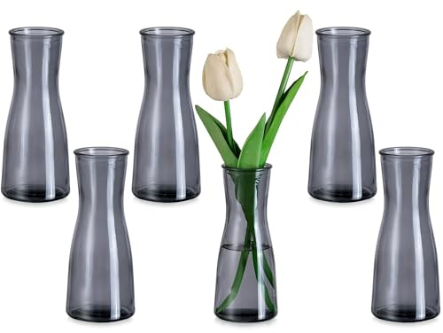 Glasseam Vasi di Vetro Piccoli per Decorazione: Vaso di Vetro Grigio Stretto 6 Pezzi Vaso Piccolo - Vaso di Fiori Minimalista Vaso Decorativo Moderno per Soggiorno Festa Matrimonio Tavolo da Pranzo
