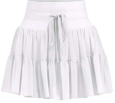 DGSHIRLDJO Tenniskjol för damer med byxor kort byxkjol hög midja volant sommarkjol vikkrock golf sportkjol träningskjol minikjol, Vit, XL
