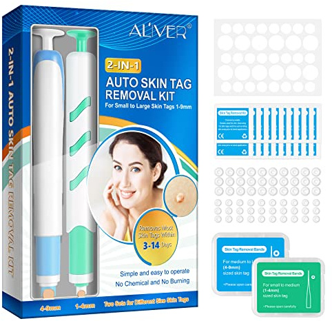Skin Tag Removal - 2 in 1 Auto Skin Tag Removal Kit, Safe and Effective Wart Remover Pen Kit with 60 Micro and Regular Skin Tag Bands for Small to Large Skin Tags(1-9mm)