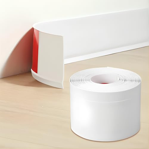 Lonwiner Zócalo Blando Blanco Autoadhesivo, 4/6M Rodapie PVC Adhesivo Zocalo Cocina Rodapies Autoadhesivo Rodapié Plegable Cinta Para Cocina Baño (Blanco, 4m)