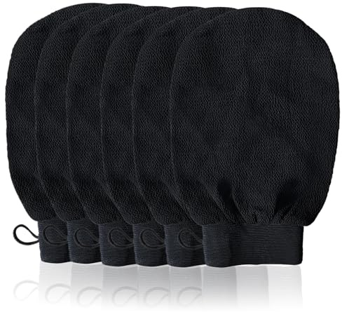 URAQT Guante Exfoliante Corporal, 6pcs Manoplas Exfoliantes, Guante Crin Ducha Unisex, guantes de ducha, Exfoliante Ducha en Belleza, accesorios de baño para Limpiar Euerpo, color negro