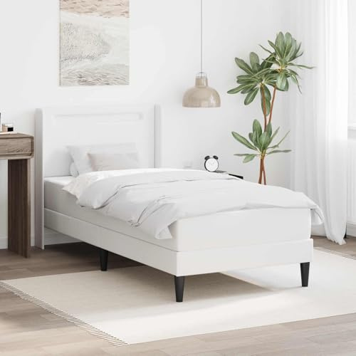 YunCangg Cadre de lit avec matelas, blanc, 80 x 200 cm, cuir synthétique, matelas à ressorts ensachés, surmatelas en mousse froide, ports USB, éclairage LED, confort pour chambre à coucher et lit