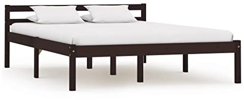 vidaXL Kiefernholz Massiv Bettgestell Holzbett Doppelbett Futonbett Massivholz Bett Bettrahmen Lattenrost Schlafzimmerbett 140x200cm Dunkelbraun
