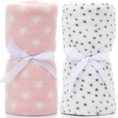 LeerKing Unisex Babydecke 2er Pack Jungs Mädchen Kuscheldecke Krabbeldecke Babybettwäsche Kinderwagen flauschig für Neugeborene Weiche Decke 75cmx100cm Pink+Weiß
