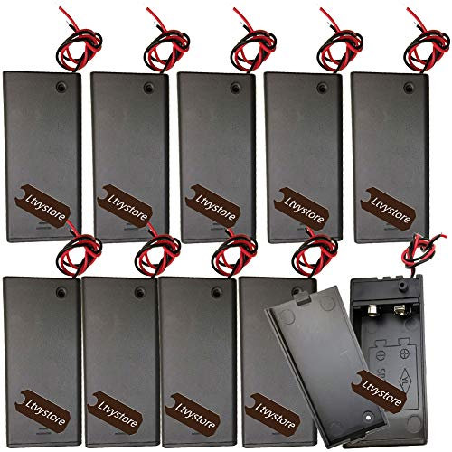 Ltvystore 9V Battery Holder Box Case Black, 10Pcs ABS DIY 9 Volt Battery Storage Holder Case Boxes Pack with ON/Off Switch Power Bank Cases