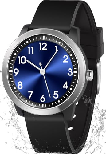 PROKING Kids Watch for Girls Boys Children Teens Analog for Kid 5-18 Years Old Learning Time and Easy to Read 50M Waterproof with Soft Band, Great Gift for Kids (Black - Blue Dial)
