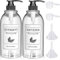 Wäscheseifenspender aus Kunststoff, 2 Stück, Wäscheflaschen für Flüssigwaschmittel und Weichspüler Behälter mit Pumpen, wasserdichte Etiketten, 50 ml langer Griff, Schaufel zum Messen, Mini-Trichter