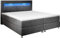 Juskys Boxspringbett Vancouver 140x200 cm - Doppelbett mit LED Beleuchtung, Topper & Bonell Federkern Matratzen - Bett Polsterbett Grau mit Stoff