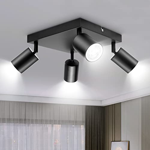Ketom Deckenstrahler LED Schwarz - Deckenstrahler 4 Flammig Quadratisch - Metall LED Deckenleuchte Schwenkbar, GU10 Deckenlampe Spot - Modern Strahler Deckenspot für Küche - Wohnzimmer - Schlafzimmer