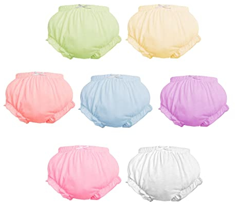 7 Pack Toddler Underwear for Baby Girls Cotton Ruffle Bloomer Toddlers Shorts Panties Kids Diaper Cover