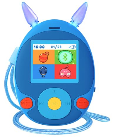 BluKaSa 64GB MP3 Player for Kids, Kids MP3 Player with Bluetooth, Front Speaker, Games, Recorder, Ear Lights, Alarm, Music Player Expandable Up to 128GB(Earbud, Aux Cable, Lanyard Included)