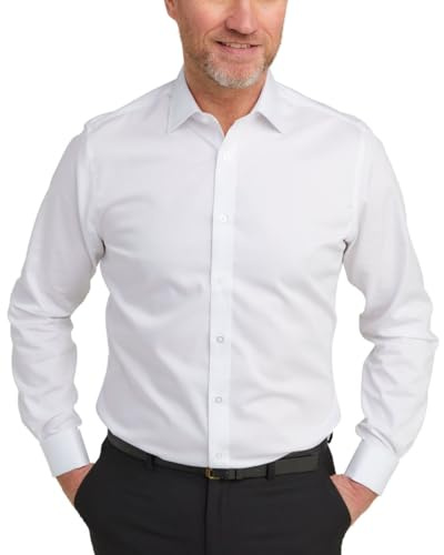 Double TWO Men's Cotton Twill Shirt Luxury Double Cuff Classic Fit Formal Shirt - White 17.5 Collar