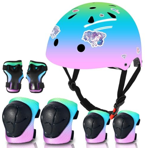 Kids Bike Helmet and Pad Set for Girls Boys Ages 2-3-5-8-14, Adjustable Toddler Youth Helmet with Knee & Elbow Pads for Bicycle, Skating, Scooter - Multiple Bright Color Options
