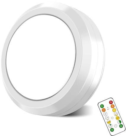 MOUJUCHI Luz Led Armario, 1 Pcs nder Cabinet Lights Luces Led Armario, Lamparas a Pilas con Control Remoto para Armarios, Pasillo, Escalera, Sótano, Garaje (Blanco)