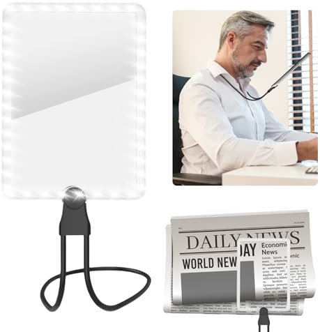 Wiederaufladbare Lupe Mit Licht, 5X Hängelupe Zum Aufhängen Wiederaufladbare, Hands-Free Lupe Mit Flexiblem Schwanenhals, 24x17cm Ultra Clear Lens Für Lesen, Reparieren, Nähen, Arbeit, Basteln