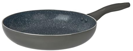 Crealys 529576 - Padella in alluminio AUTAN Ø 24 cm H 5 cm – Rivestimento antiaderente sano in ceramica effetto pietra – Colore grigio – Manico termoresistente in silicone – Tutti i piani cottura