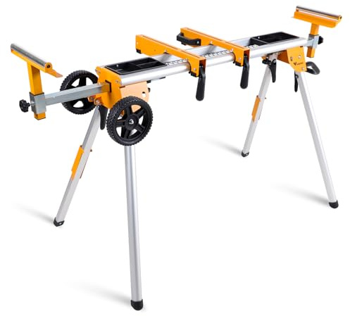 WORKESS Portable Miter Saw Stand with 6.75 in Wheels 330 lbs Load Capacity Heavy Duty Universal Mitre Saw Stand Tool Storage Trays WK-MS080