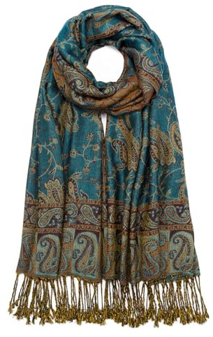 QIUTIMIY Chal de cachemira para mujer, reversible, vintage, jacquard, pashmina, con flecos, para noche, boda, Flower1-blue, 180 * 70 cm