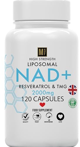 NAD+ with Resveratrol & TMG 2000mg | 120 Capsules High Strength NAD | 4 Months Supply 1-A-Day | Anti-Ageing | Boost Metabolism Antioxidant Cell Repair NADH, Liposomal Max Absorption, Vegan, UK Company
