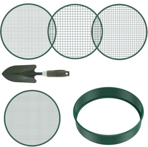 Ericetion Tamiz De Suelo, Tamiz De Tierra Y Rocas, Tamiz De Suelo De Metal De Malla Fina, Tamiz De Abono con 4 Mallas De Filtro Intercambiables Y Pala, para Rocas De