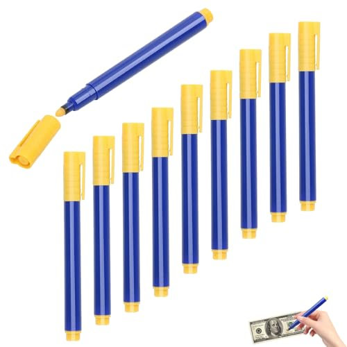 10 Stück Geldscheinprüfer Stift, Falschgeld Prüfstift, Geldprüfstift, Falschgeld Detektor Stifte für US-Dollar, Euro, Pfund, Yen, Won - Tragbar, Schnell
