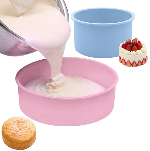 2 confezioni di teglie per torte rotonde in silicone senza BPA, teglia circolare riutilizzabile in silicone per torte chiffon, set di 2 diverse dimensioni (Colore-B (20,3 cm + 10,2 cm))