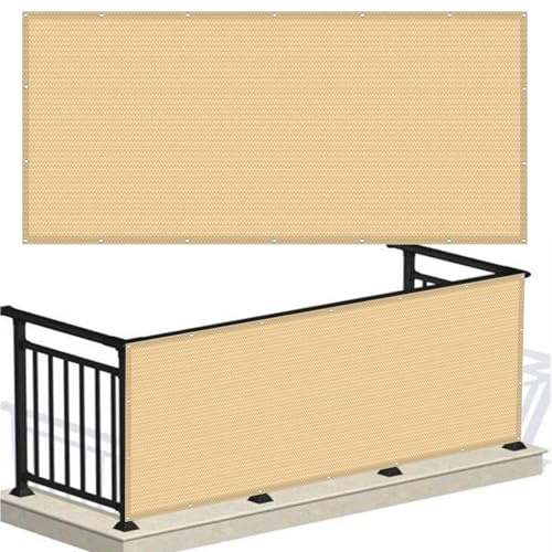 Pantalla para Balcón 125 x 460 cm 220G/M² Densidad HDPE UV Protección Transpirable, Fácil Instalación Privacidad Balcones y Vayas para Vallas de Jardín, Terraza, Balcón, Amarillo Arena