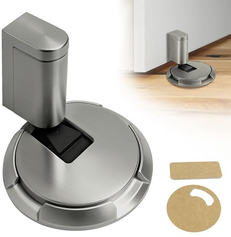 xiaoxiaozhijia Tope de Puerta Adhesivo,Mechanical Floor Door Stopper,Ajustable Protección de la Pared del Tope de la Puerta,Incluye adhesivo y tornillos (Plata)